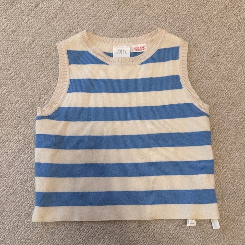 Zara Kids Striped Tank Top in Blue and Cream